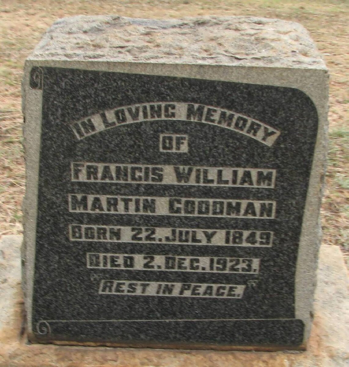 GOODMAN Francis Wiliam Martin 1849-1923