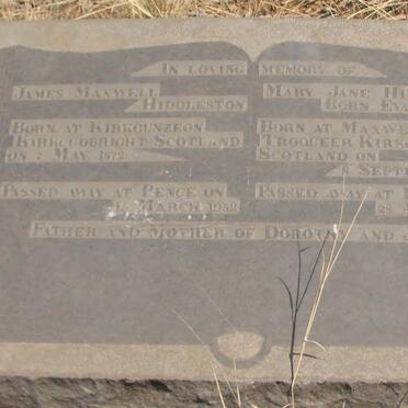 HIDDLESTON James Maxwell 1872-1952 &amp; Mary Jane EVENS 1871-1952