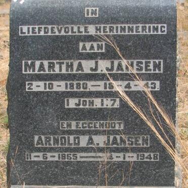 JANSEN Arnold A. 1865-1948 &amp; Martha J. 1880-1943