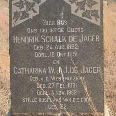 JAGER Hendrik Schalk, de 1892-1951 &amp; Catharina W.J.J. v.d. WESTHUIZEN 1881-1952