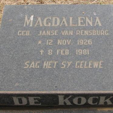 KOCK Magdalena, de nee JANSE VAN RENSBURG 1926-1981