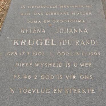 KRUGEL Helena Johanna nee DU RAND 1902-1993
