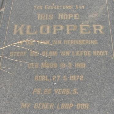 KLOPPER Iris Hope nee MOSS 1921-1972