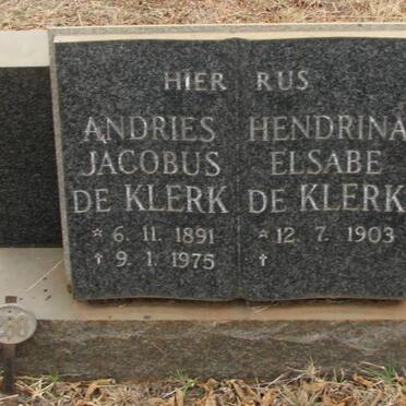 KLERK Andries Jacobus, de 1891-1975 &amp; Hendrina Elsabe 1903-