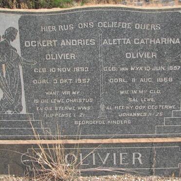 OLIVIER Ockert Andries 1893-1957 &amp; Aletta Catharina 1897-1968