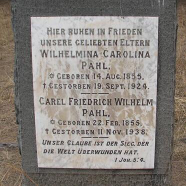 PAHL Carel Friedrich Wilhelm 1855-1938 &amp; Wilhelmina Carolina 1855-1924