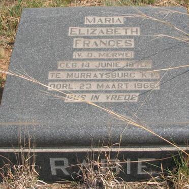 RABIE Maria Elizabeth Frances nee V.D. MERWE 1870-1977