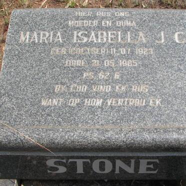 STONE Isabella J.C. nee COETSER 1923-1985