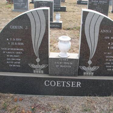 COETSER Gideon J. 1919-1996 &amp; Anna M.J. NIEUWENHUIS 1922-1992