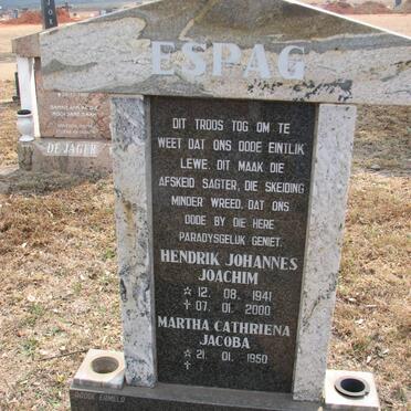 ESPAG Hendrik Johannes Joachim 1941-2000 &amp; Martha Cathriena Jacoba 1950-