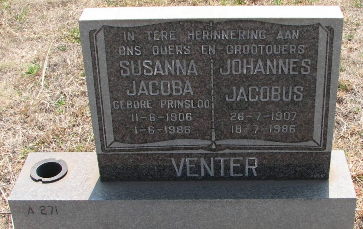 VENTER Johannes Jacobus 1907-1986 &amp; Susanna Jacoba PRINSLOO 1906-1986