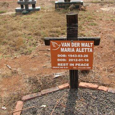 WALT Maria Aletta, van der 1943-2012