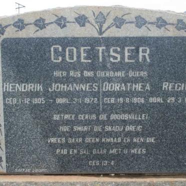 COETSER Hendrik Johannes 1905-1972 &amp; Dorathea Regina 1906-1976