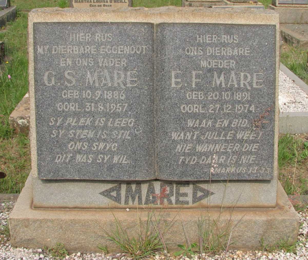 MARÉ G.S. 1886-1957 &amp; E.F. 1891-1974