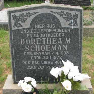 SCHOEMAN Dorethea M. nee SNYMAN 1903-1972