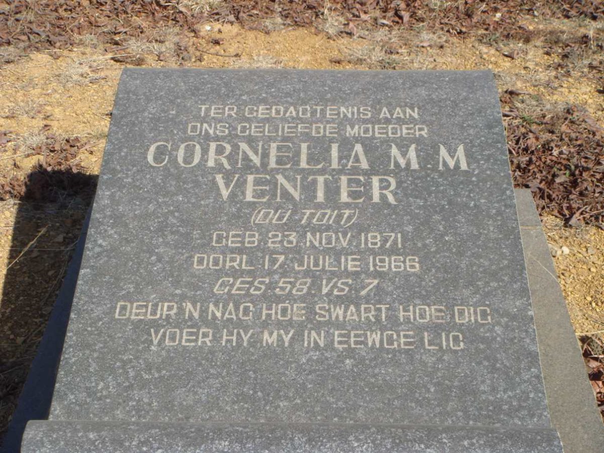 VENTER Cornelia M.M. nee DU TOIT 1871-1966