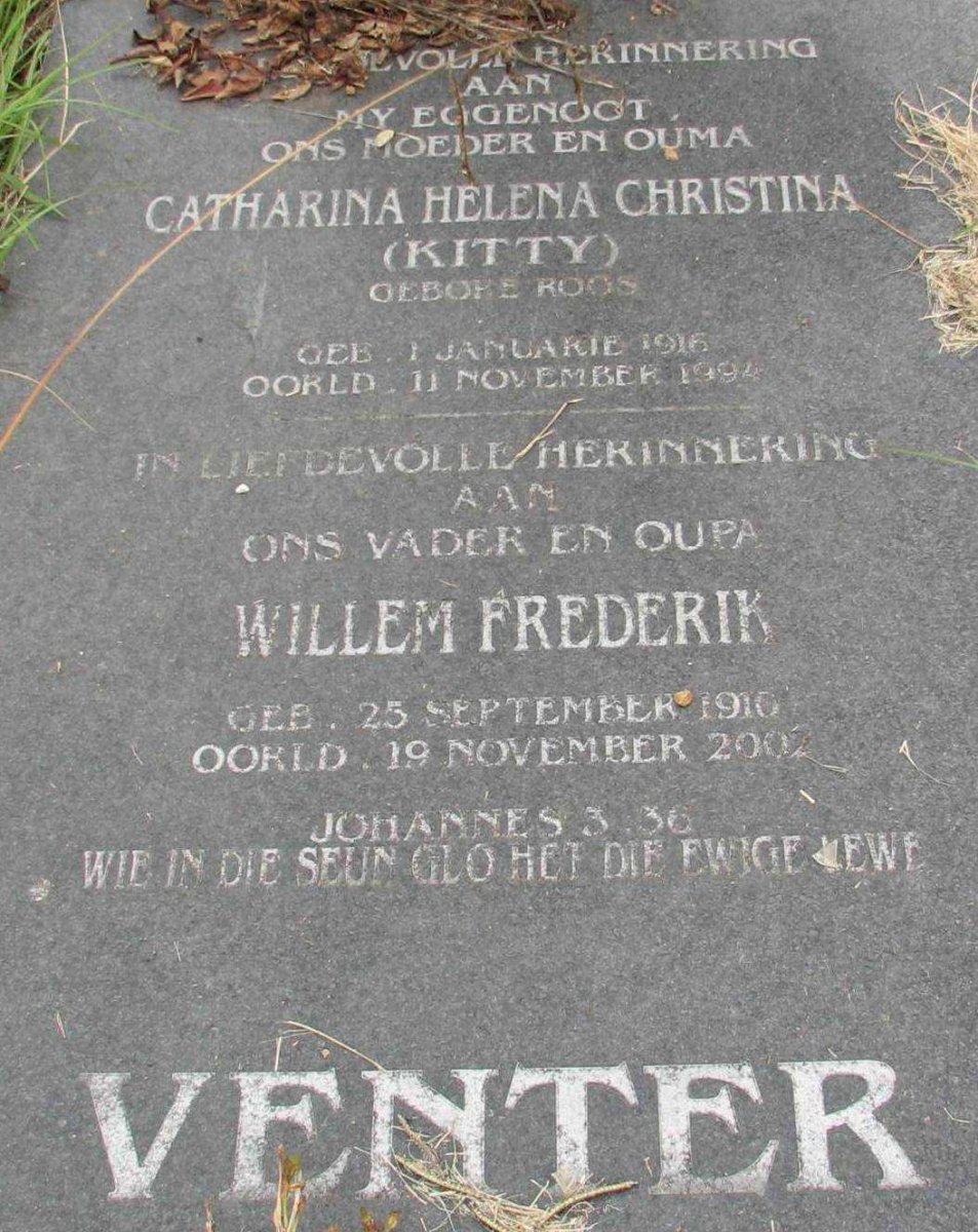 VENTER Willem Frederik 1910-2002 &amp; Catharina Helena Christina 1916-1994