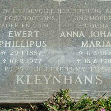 KLEYNHANS Ewert Phillipus 1887-1977 &amp; Anna Johanna Maria 1894-1988