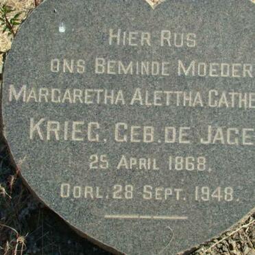 KRIEG Margaretha Alettha Catherina nee DE JAGER 1868-1948