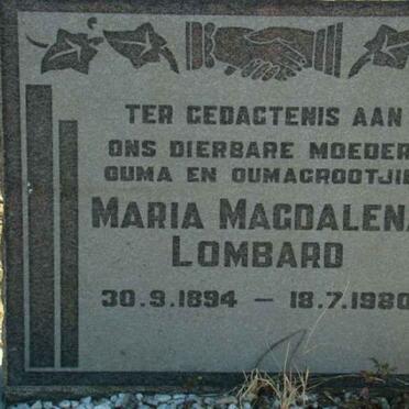 LOMBARD Maria Magdalena 1894-1980
