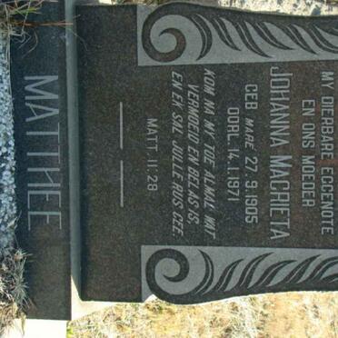 MATTHEE Johanna Magrieta 1905-1971