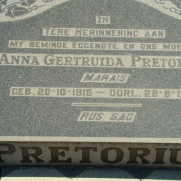 PRETORIUS Anna Gertruida nee MARAIS 1915-1958