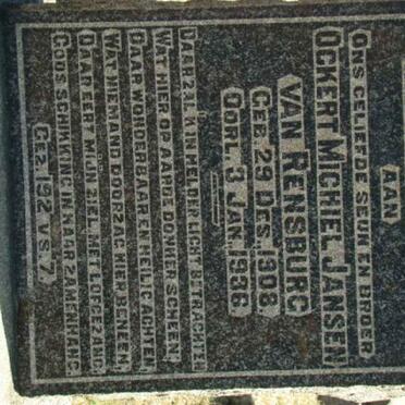 RENSBURG Ockert Michiel, Jansen van 1908-1936