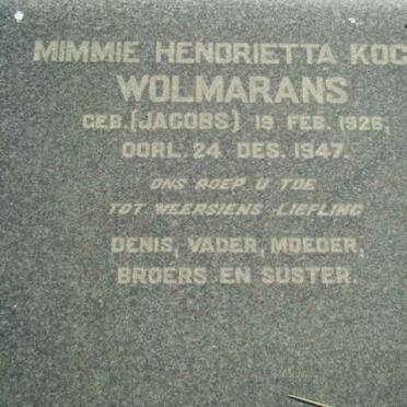 WOLMARANS Mimmie Hendrietta Koch nee JACOBS 1926-1947