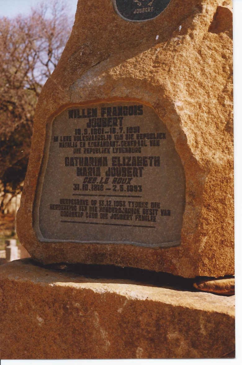 JOUBERT Willem Francois 1801-1891 &amp; Catharina Elizabeth Maria LE ROUX 1818-1893