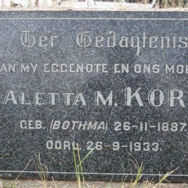 KORF Aletta M. nee BOTHMA 1887-1933