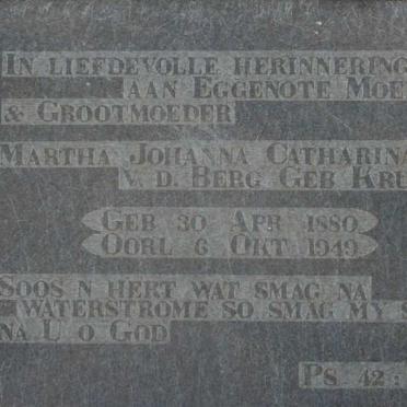 BERG Martha Johanna Catharina, v.d. nee KRUGER 1880-1949