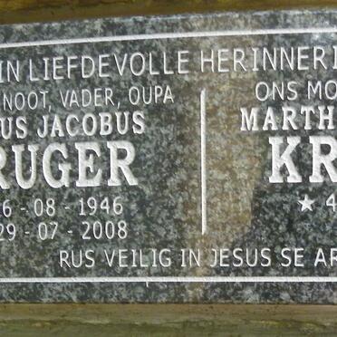 KRUGER Petrus Jacobus 1946-2008 &amp; Martha Elizabeth 1952-