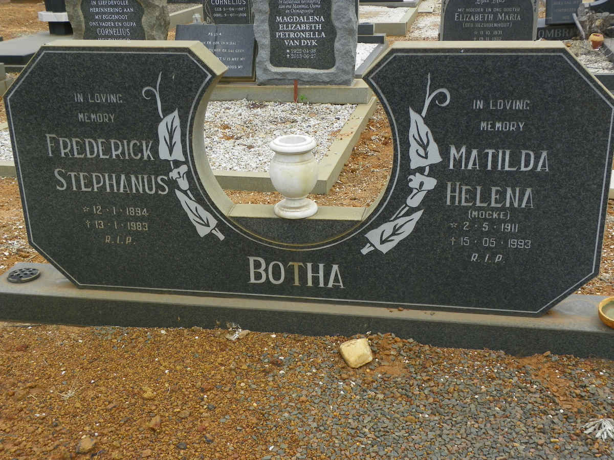 BOTHA Frederick Stephanus 1894-1983 &amp; Matilda Helena MOCKE 1911-1993