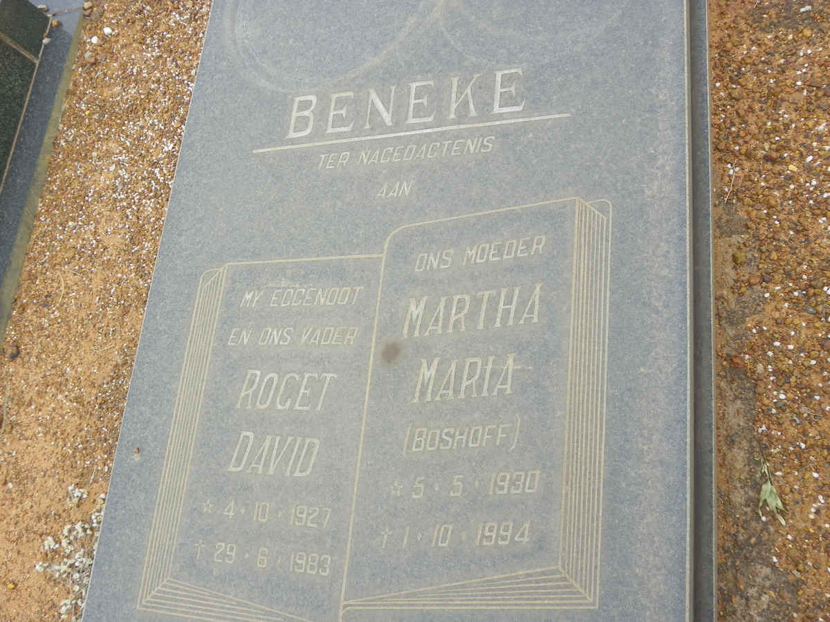 BENEKE Roget David 1927-1983 &amp; Martha Maria BOSHOFF 1930-1994
