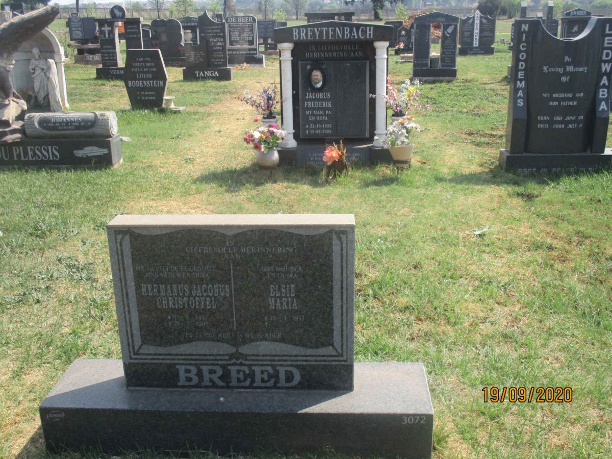 BREED Hermanus Jacobus Christoffel 1937-2007 &amp; Elsie Maria 1943-