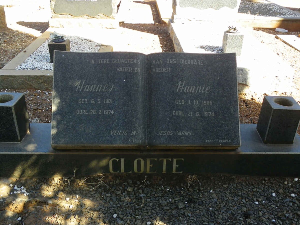 CLOETE Hannes 1901-1974 &amp; Hannie 1906-1974