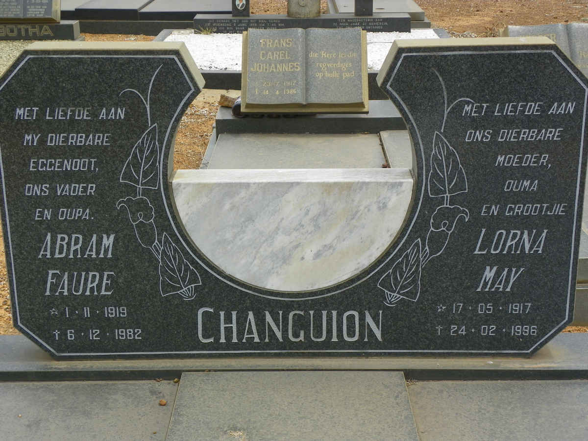 CHANGUION Abram Faure 1919-1982 &amp; Lorna May 1917-1996