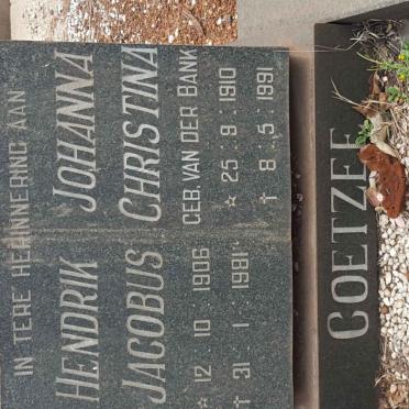COETZEE Hendrik Jacobus 1906-1981 &amp; Johanna Christina VAN DER BANK 1910-1991 #1