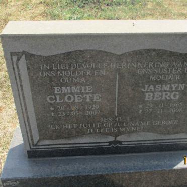 CLOETE Emmie 1929-2007 :: BERG Jasmyn 1965-2008