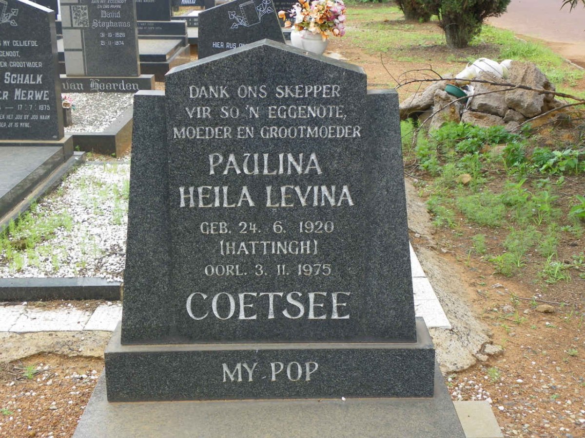 COETSEE Paulina Heila Levina nee HATTINGH 1920-1975