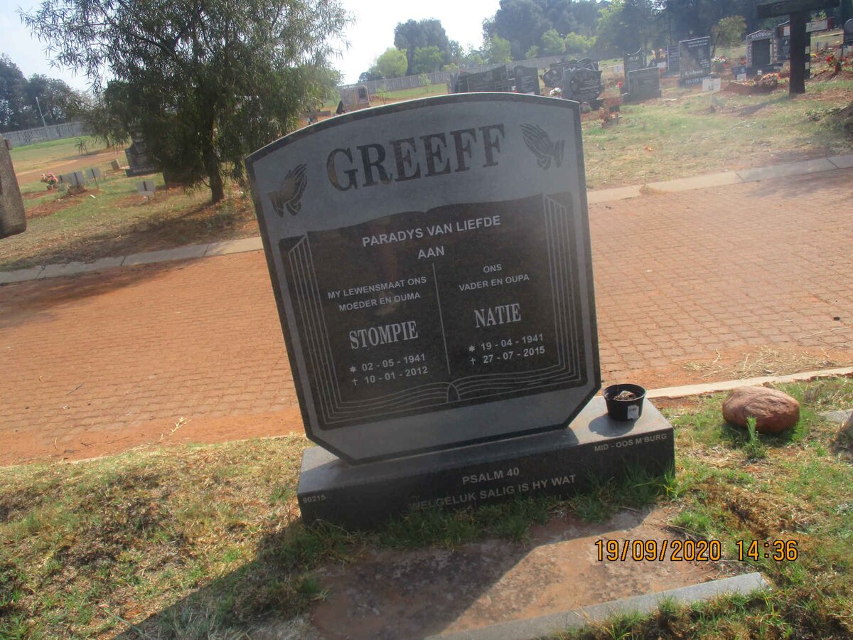 GREEFF Natie 1941-2015 &amp; Stompie 1941-2012