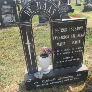 HAAS Petrus Everardus Maria, de 1950-2008 &amp; Susanna Salomina Maria 1950-2009