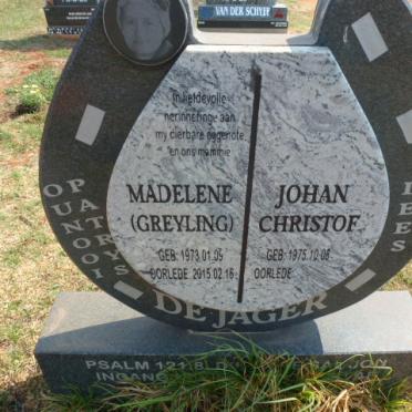 JAGER Johan Christof, de 1975- &amp; Madelene GREYLING 1973-2015