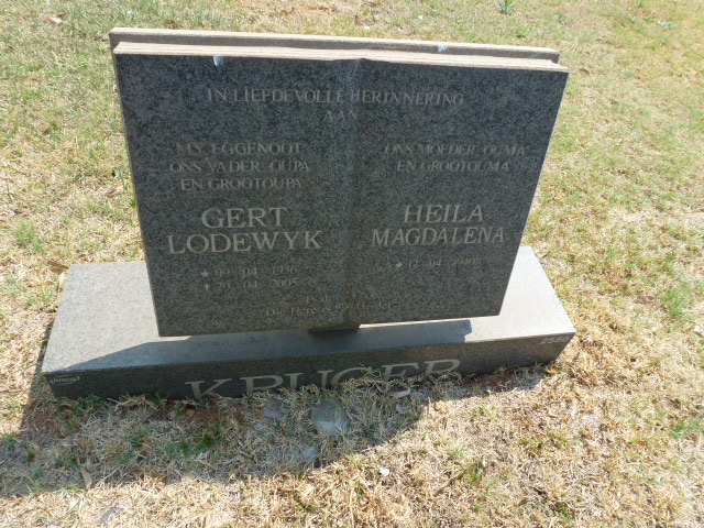 KRUGER Gert Lodewyk 19??-2005 &amp; Heila Magdalena 19??-