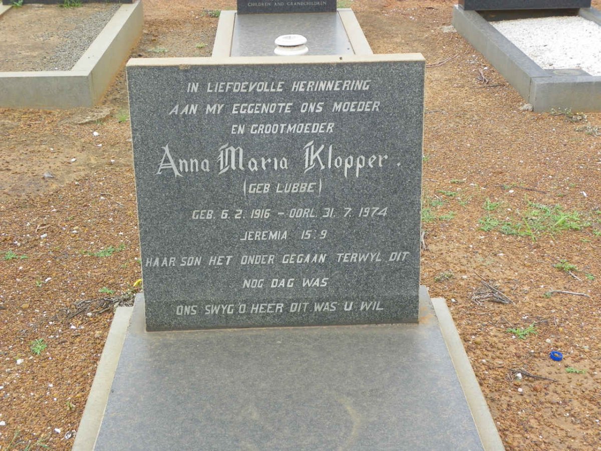KLOPPER Anna Maria nee LUBBE 1916-1974