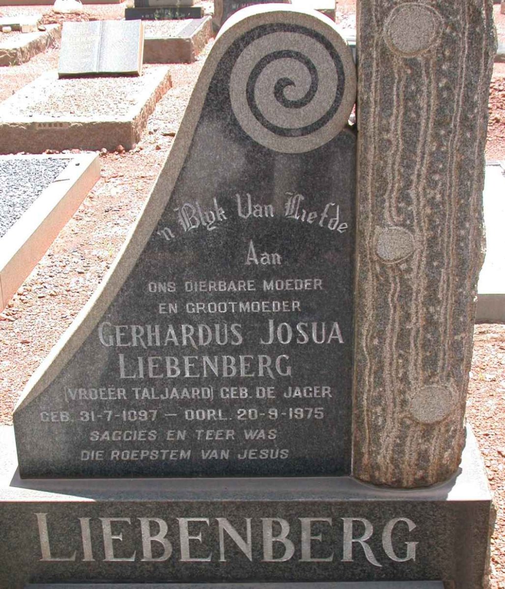 LIEBENBERG Gerhardus Josua voorheen TALJAARD nee DE JAGER 1897-1975