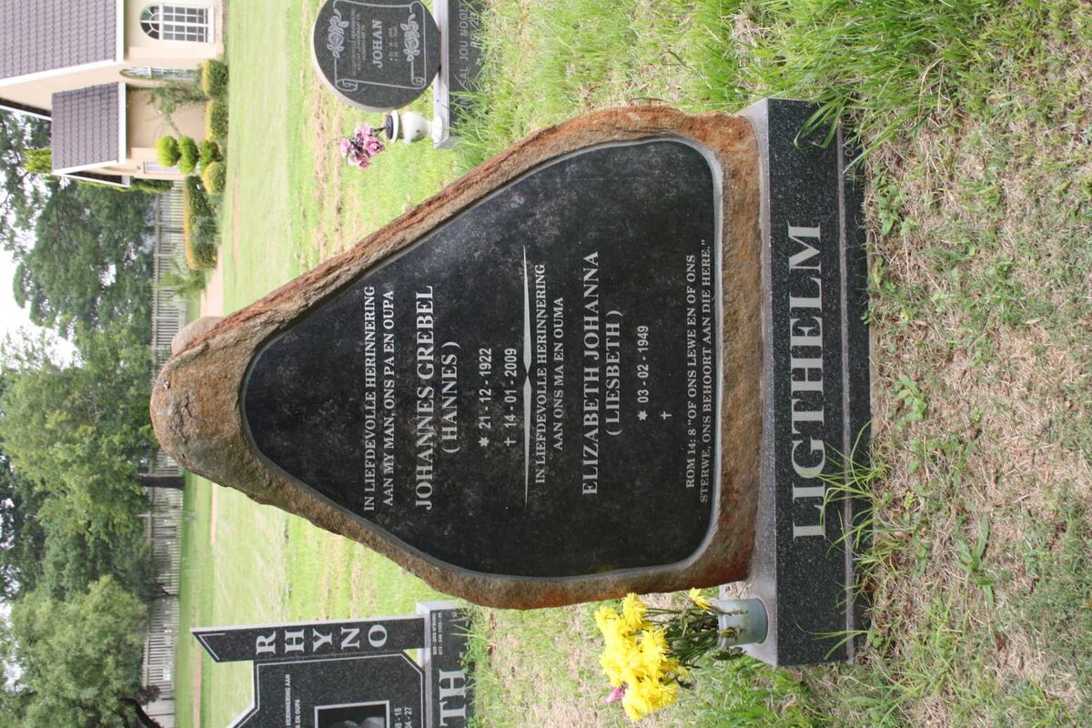 LIGTHELM Johannes Grebel 1922-2009 &amp; Elizabeth Johanna 1949-