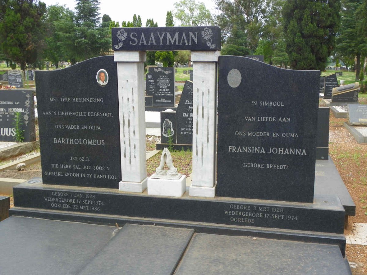 SAAYMAN Bartholomeus 1928-1986 &amp; Fransina Johanna BREEDT 1928-
