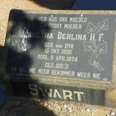 SWART Jeanetha Berlina H.F. nee VAN DYK 1890-1974