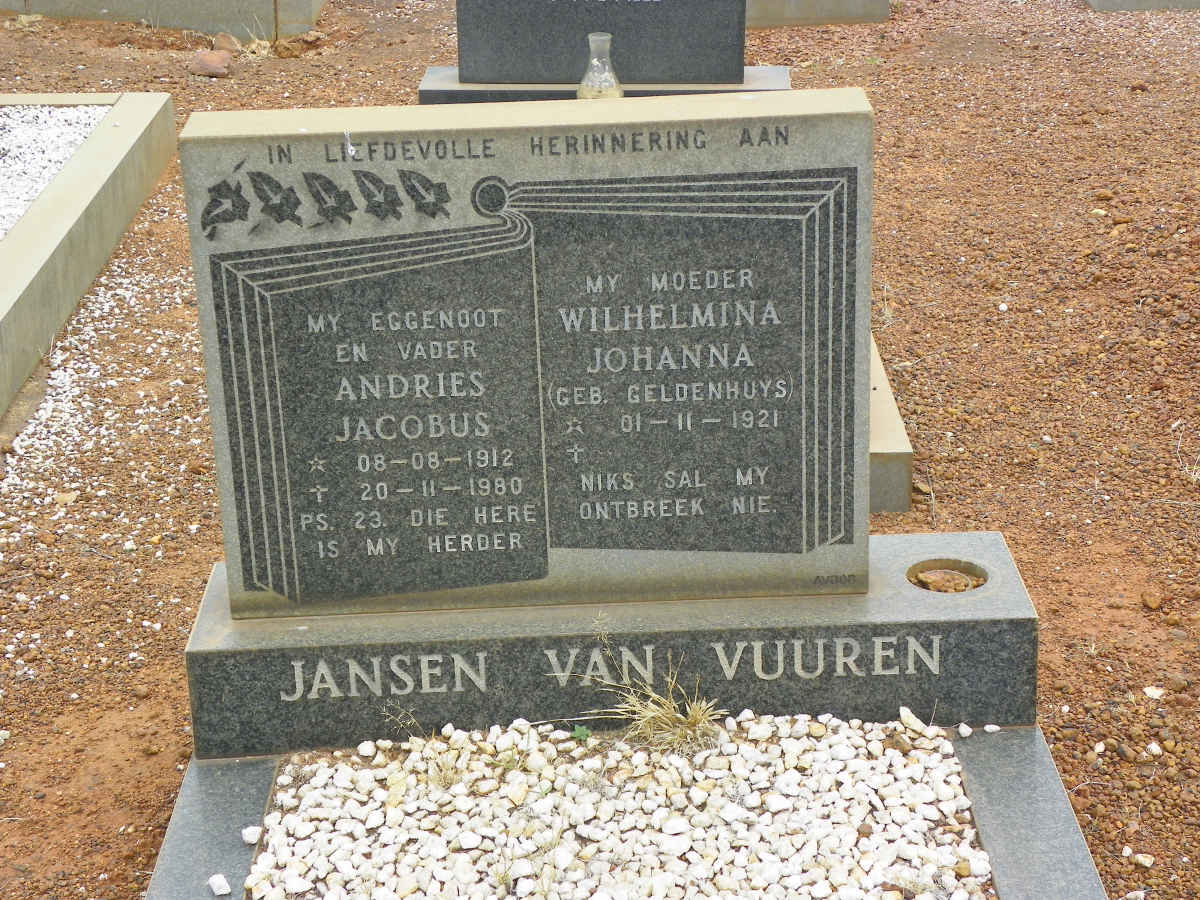 VUUREN Andries Jacobus, Jansen van 1912-1980 &amp; Wilhelmina Johanna GELDENHUYS 1921-